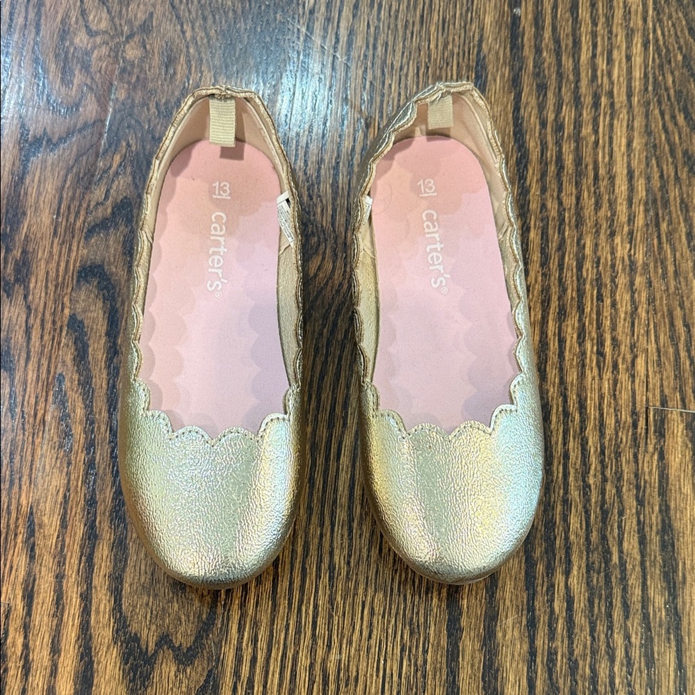 Carter's Shimmering Gold Scallop Flat Dress Shoes 13